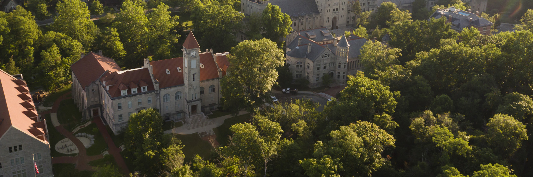 Aerial view of the Student Building on the Indiana University Bloomington campus 